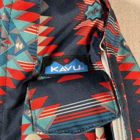 KAVU Original Rope Sling Bag Backpack Turquoise Green Aztec Print - Picture 3 of 5